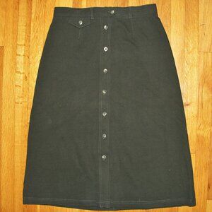 Vintage LL Bean Long Skirt Womens 16 Petite Green Button Front